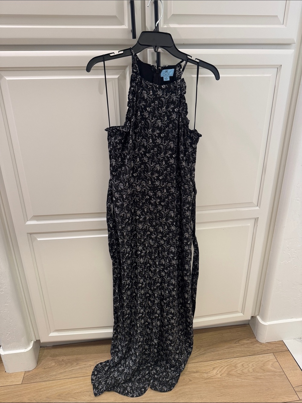 CeCe Black Floral Halter Jumpsuit